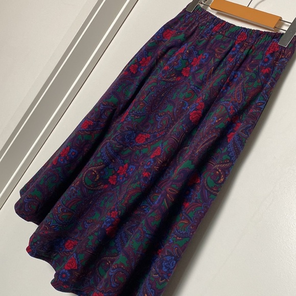 Vintage Lands’ End Skirt Women Small Purple Teal Aline Mid Paisley Knit USA 90s - Picture 8 of 12